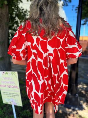 Umgee Tomato Red Abstract Animal Print Flowy Dress