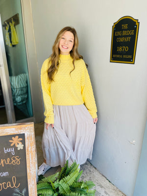 Yellow Textured High Neck Sweater