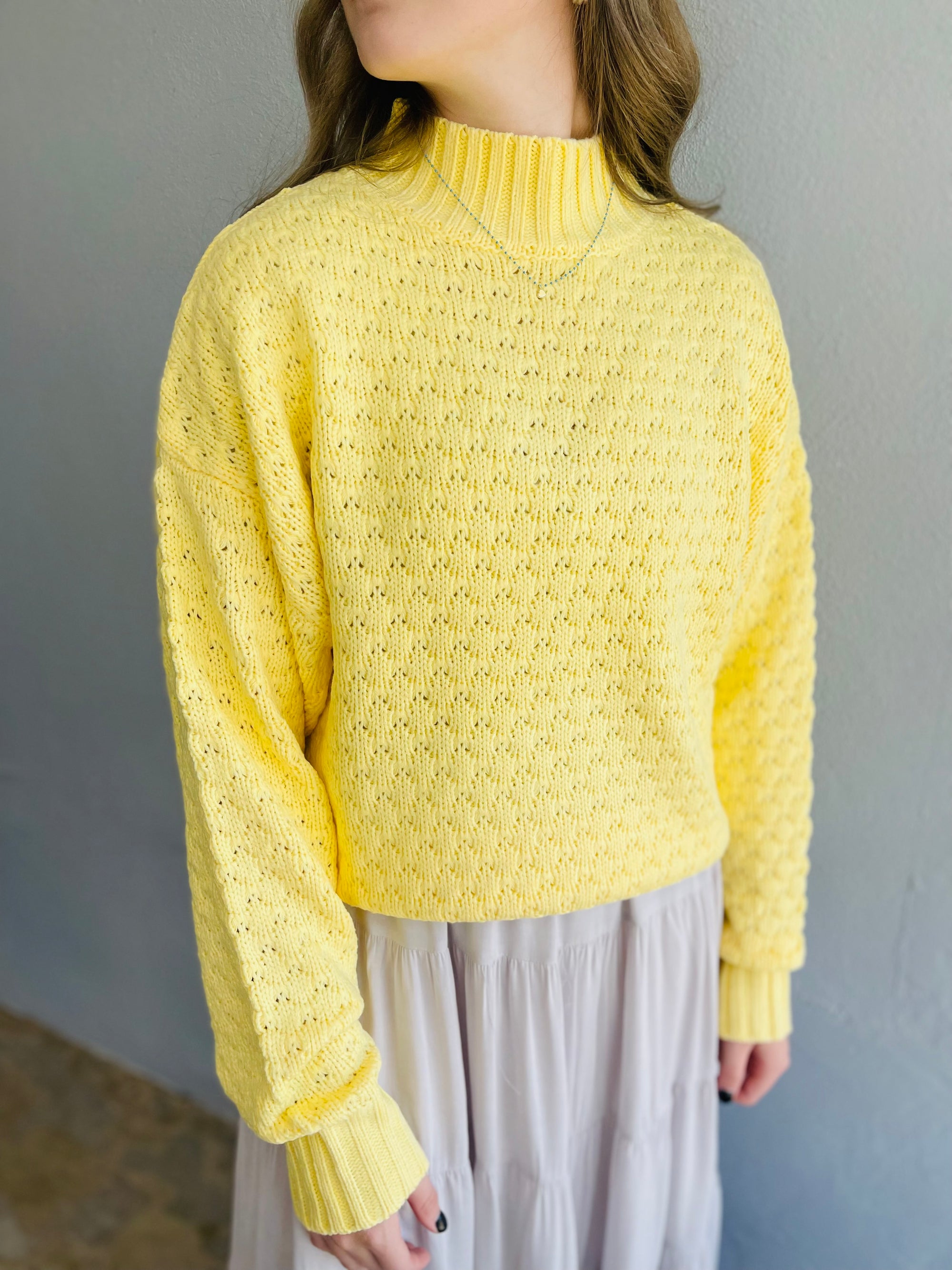 Yellow Textured High Neck Sweater