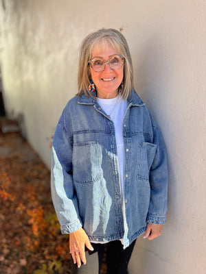 Denim Grinch Sequin Cheermeister Patch Jacket