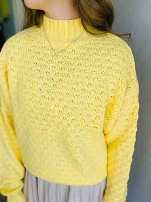 Yellow Textured High Neck Sweater