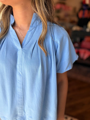 Umgee Periwinkle Linen Puff Sleeve Top