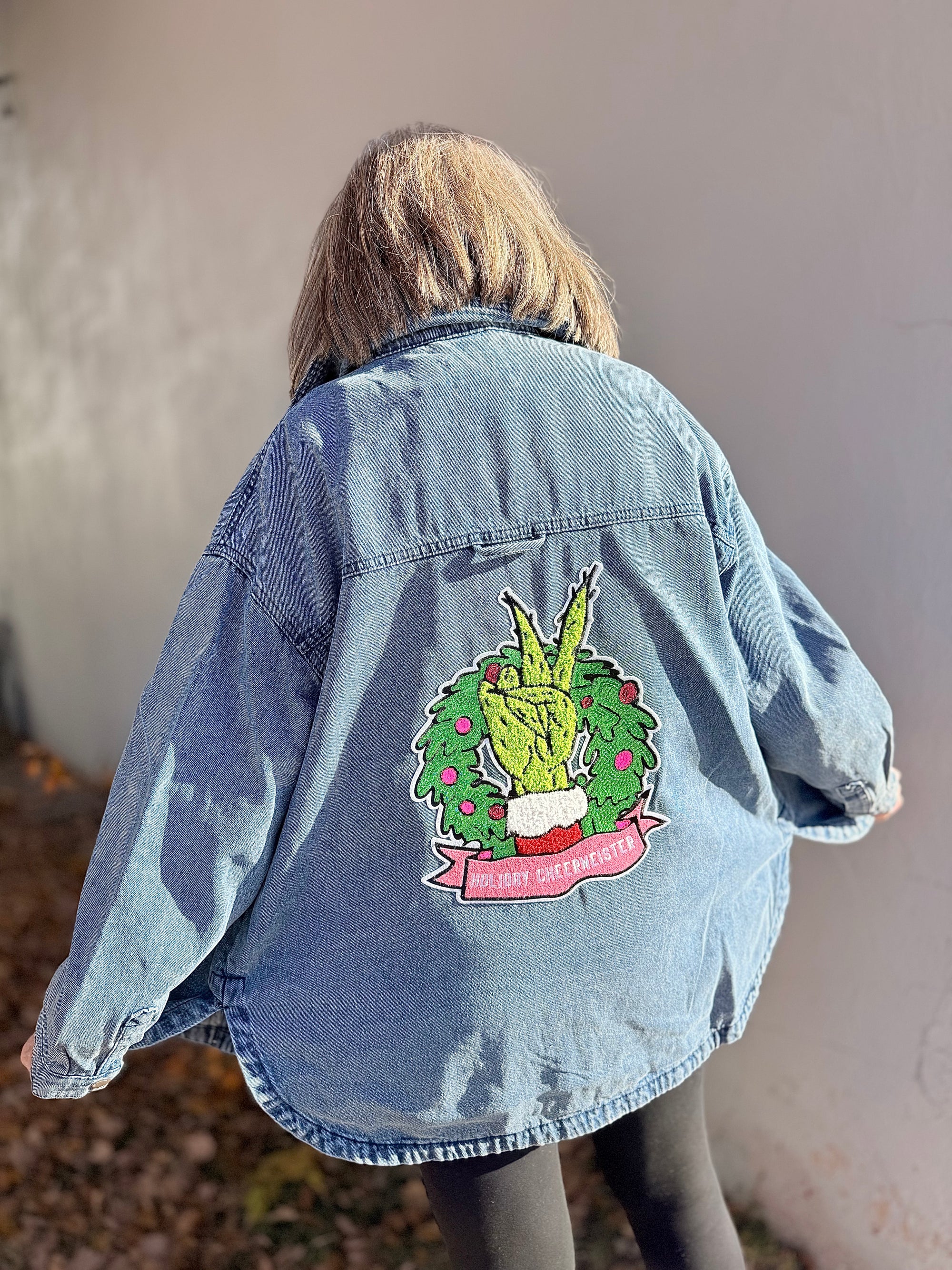 Denim Grinch Sequin Cheermeister Patch Jacket