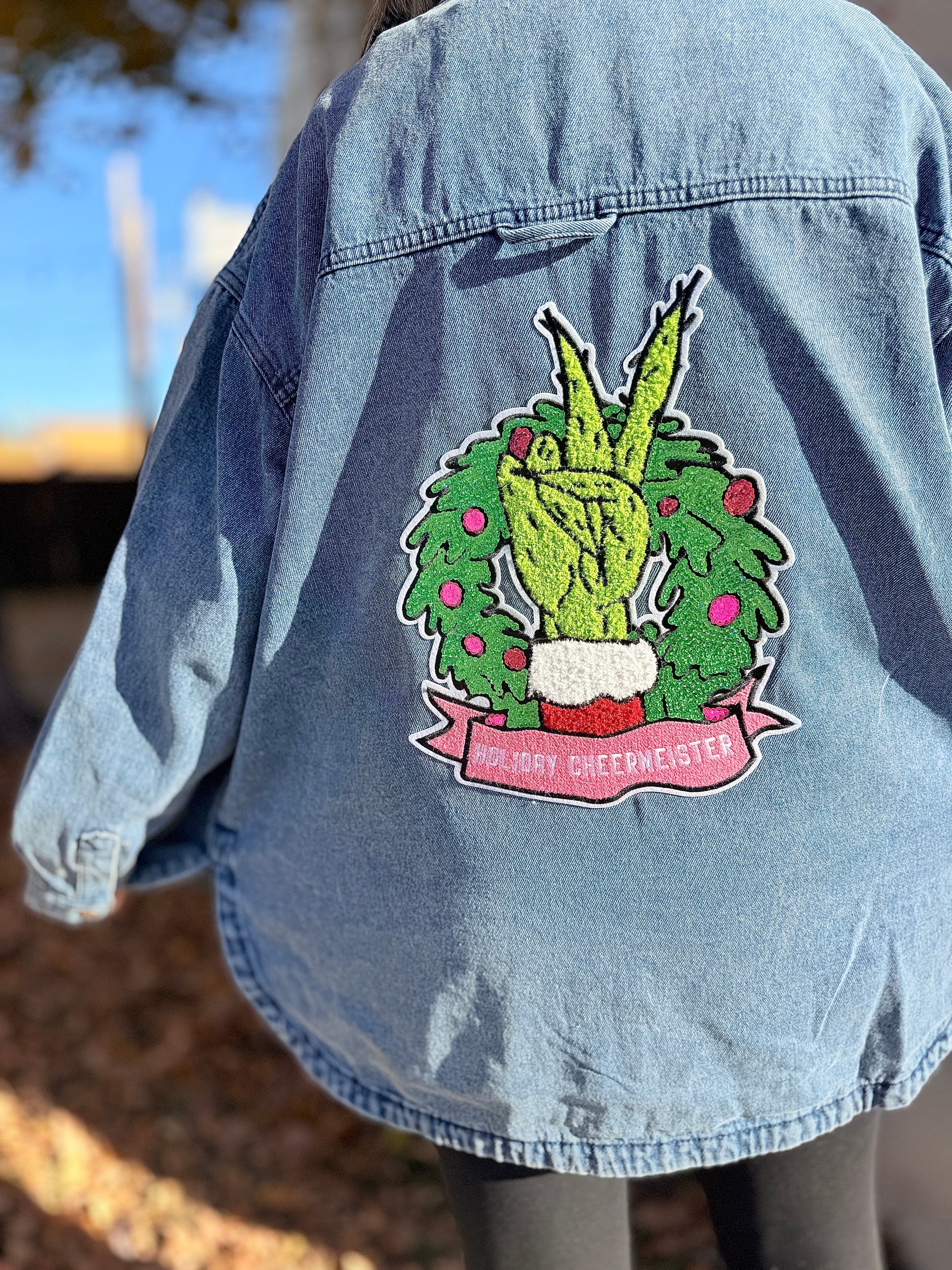 Denim Grinch Sequin Cheermeister Patch Jacket