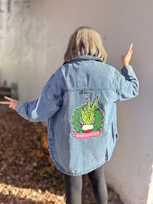 Denim Grinch Sequin Cheermeister Patch Jacket
