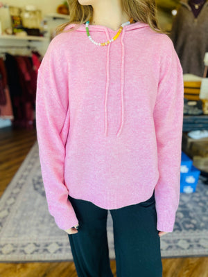 Rose Pink Drawstring Hooded Sweater