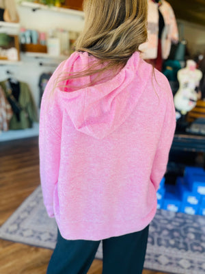 Rose Pink Drawstring Hooded Sweater