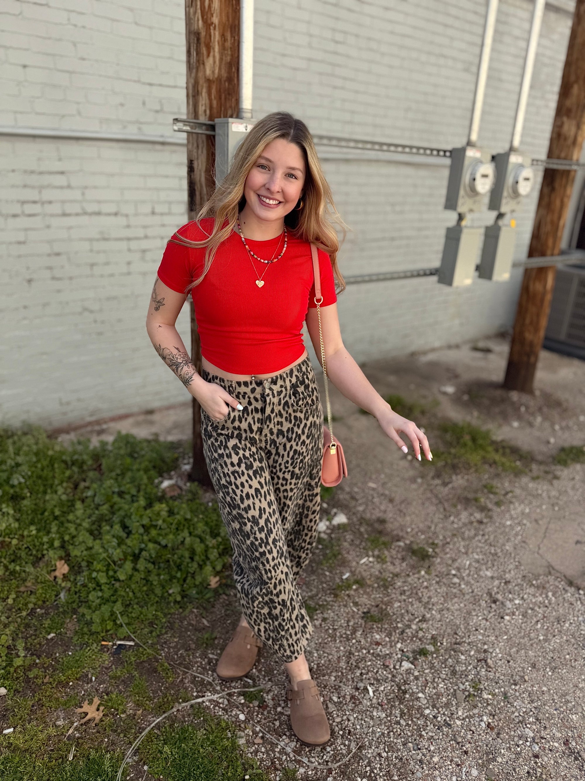 Leopard Print Barrel Jeans
