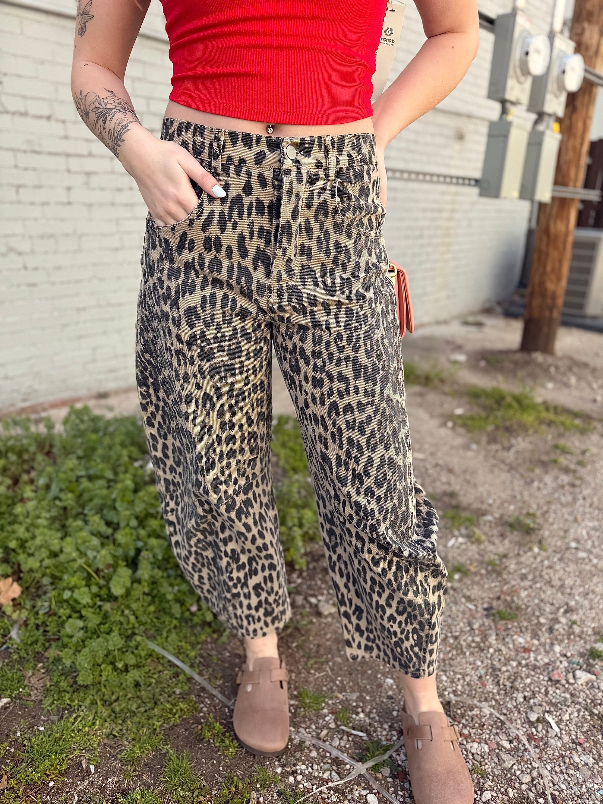 Leopard Print Barrel Jeans