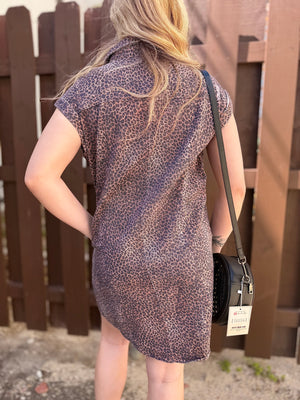 Leopard Short Sleeve Twill Shirt Dress