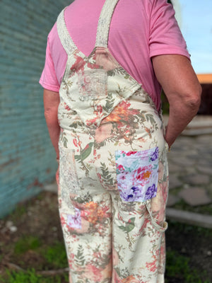 Pol Cream Floral Lace + Patchwork Jogger Overalls