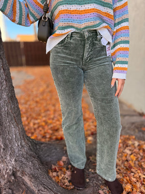 Risen Forest Corduroy Tummy Control Straight Leg Jeans