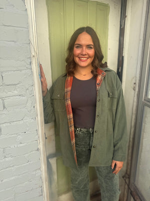 Rust Plaid + Olive Corduroy Reversible Jacket