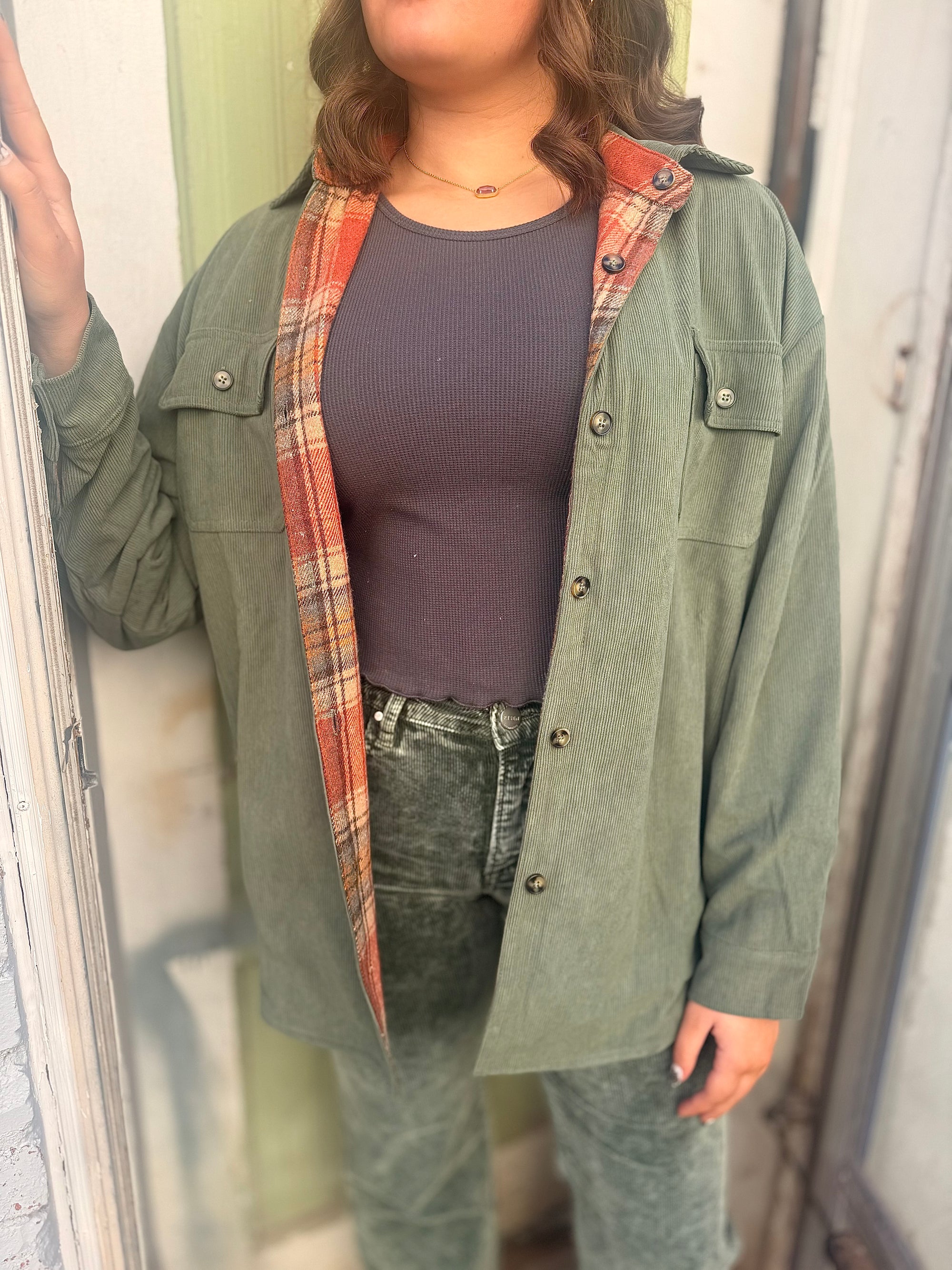 Rust Plaid + Olive Corduroy Reversible Jacket