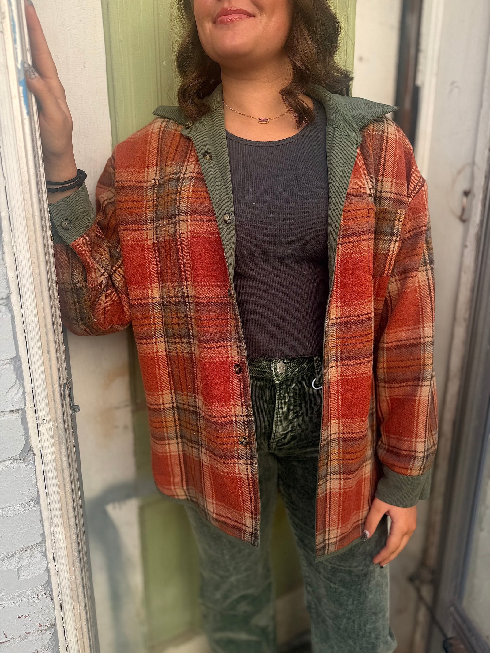 Rust Plaid + Olive Corduroy Reversible Jacket