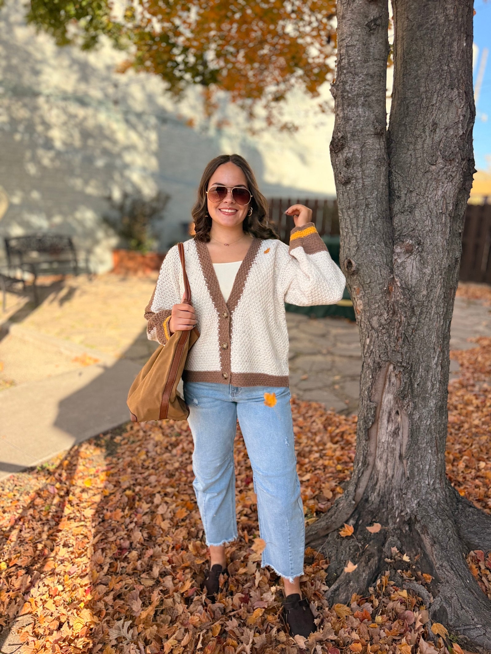 Brown Crochet Sunflower Knit Cardigan