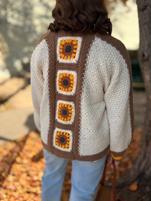 Brown Crochet Sunflower Knit Cardigan