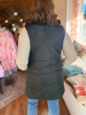 Mono B Black Sherpa Lined Long Vest