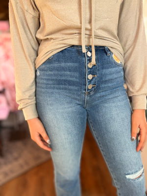 Risen Medium Wash High Rise Button Fly Straight Leg