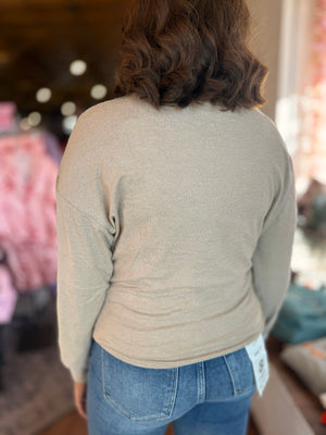 Mono B Taupe Brushed Cowl Neck Pullover