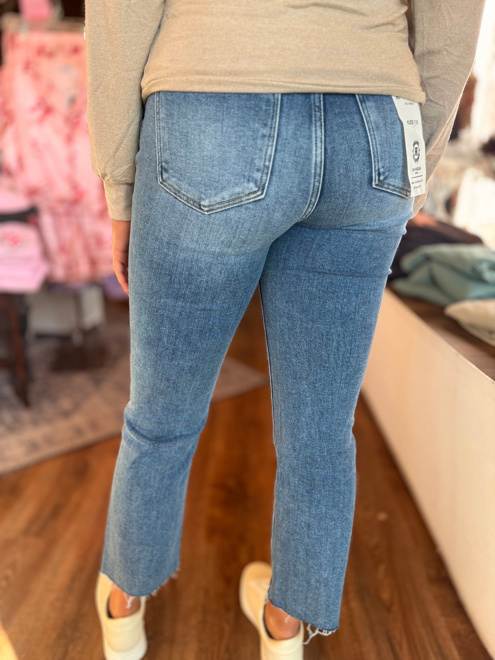 Risen Medium Wash High Rise Button Fly Straight Leg