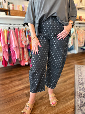 Easel Black Washed Denim Polka Dot Barrel Pants
