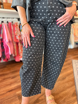 Easel Black Washed Denim Polka Dot Barrel Pants