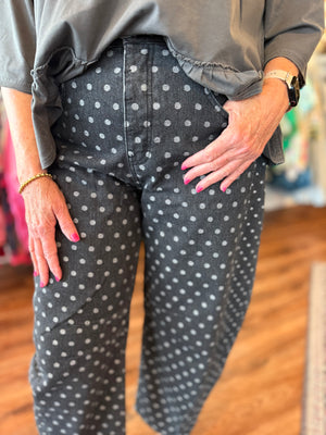 Easel Black Washed Denim Polka Dot Barrel Pants