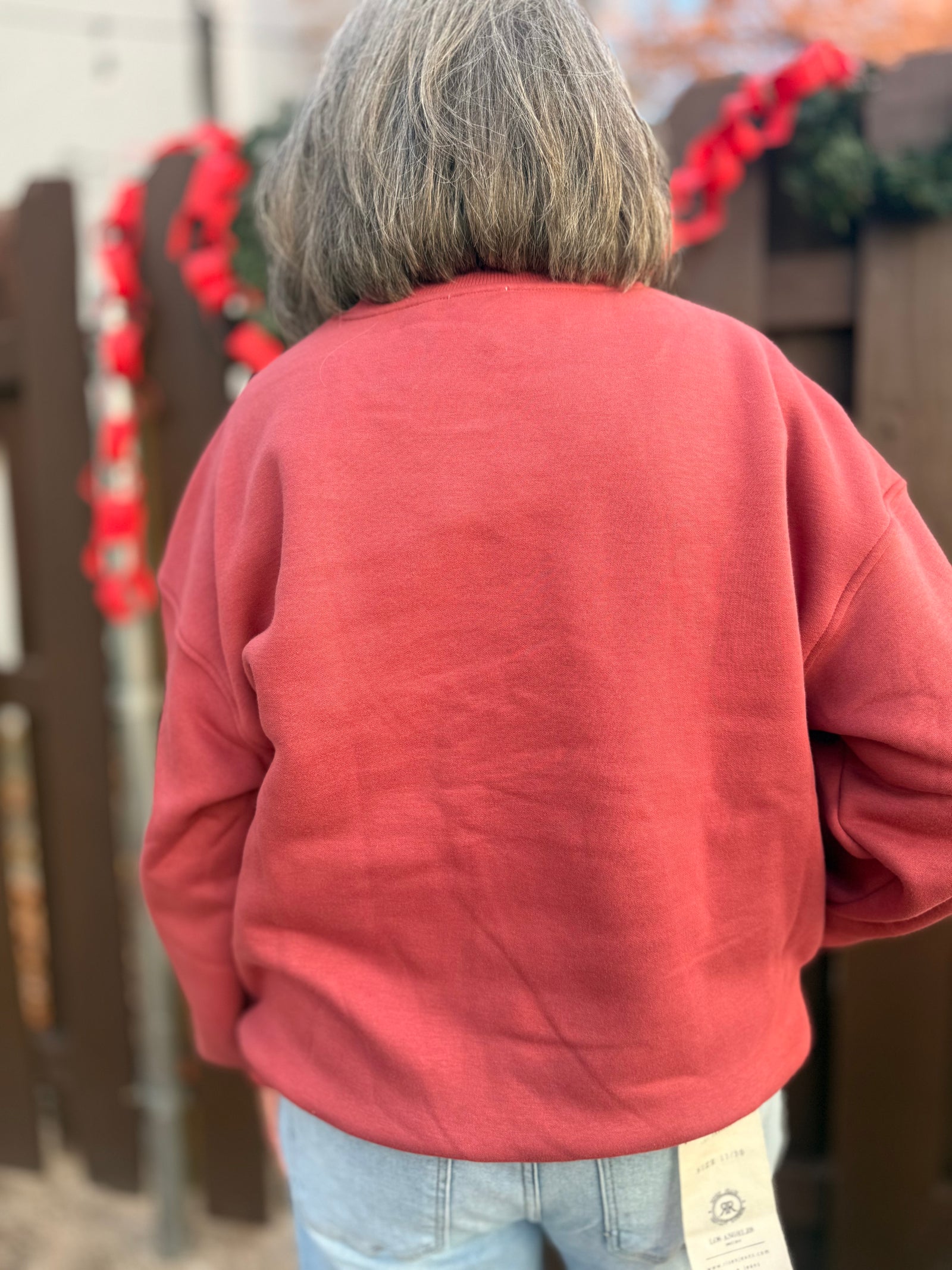 Washed Red Christmas Embroidered Sweatshirt