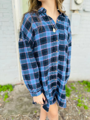 Blue Mix Oversized Plaid Top