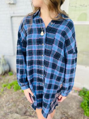 Blue Mix Oversized Plaid Top