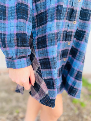 Blue Mix Oversized Plaid Top