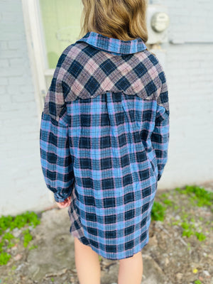 Blue Mix Oversized Plaid Top