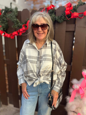 Gray Plaid Sequin Santa Baby Patch Top