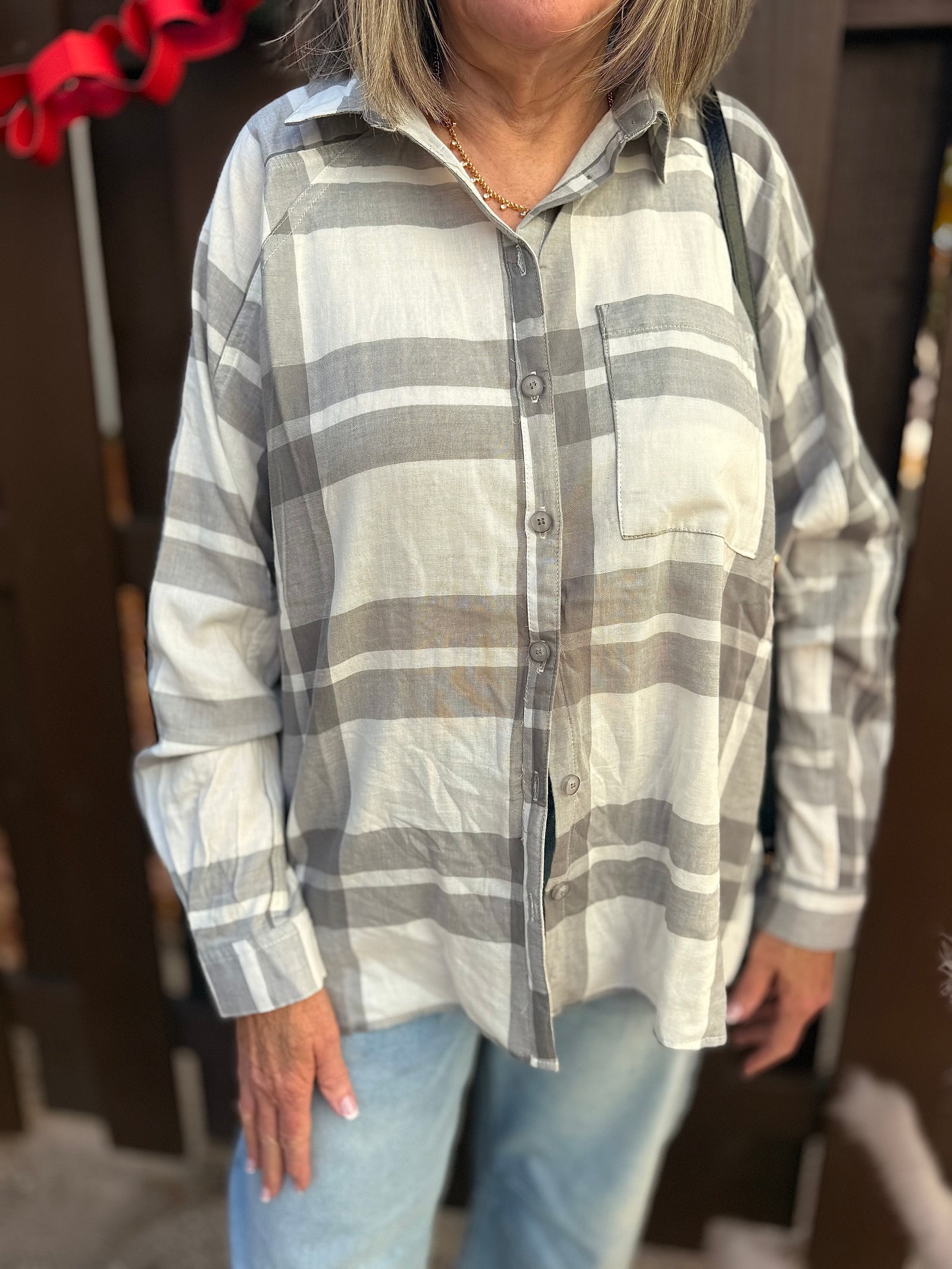 Gray Plaid Sequin Santa Baby Patch Top