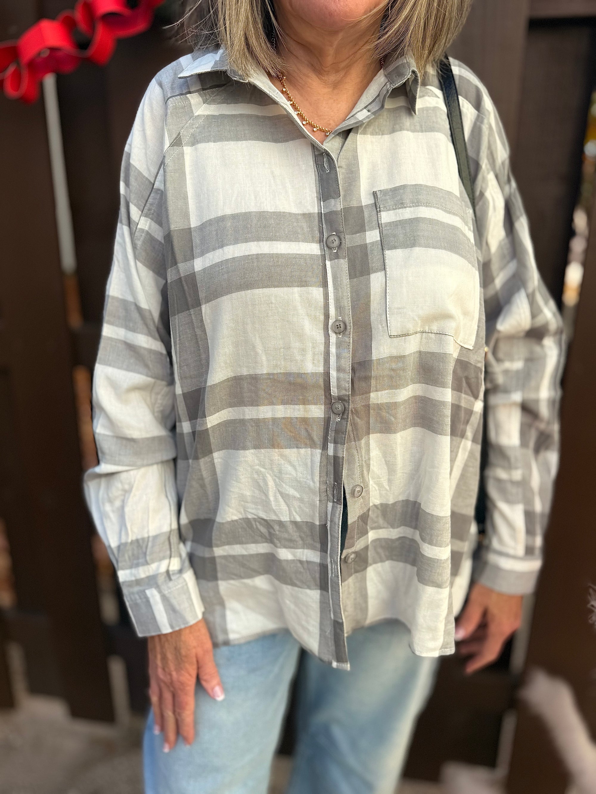 Gray Plaid Sequin Santa Baby Patch Top