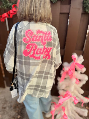 Gray Plaid Sequin Santa Baby Patch Top