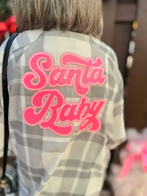 Gray Plaid Sequin Santa Baby Patch Top