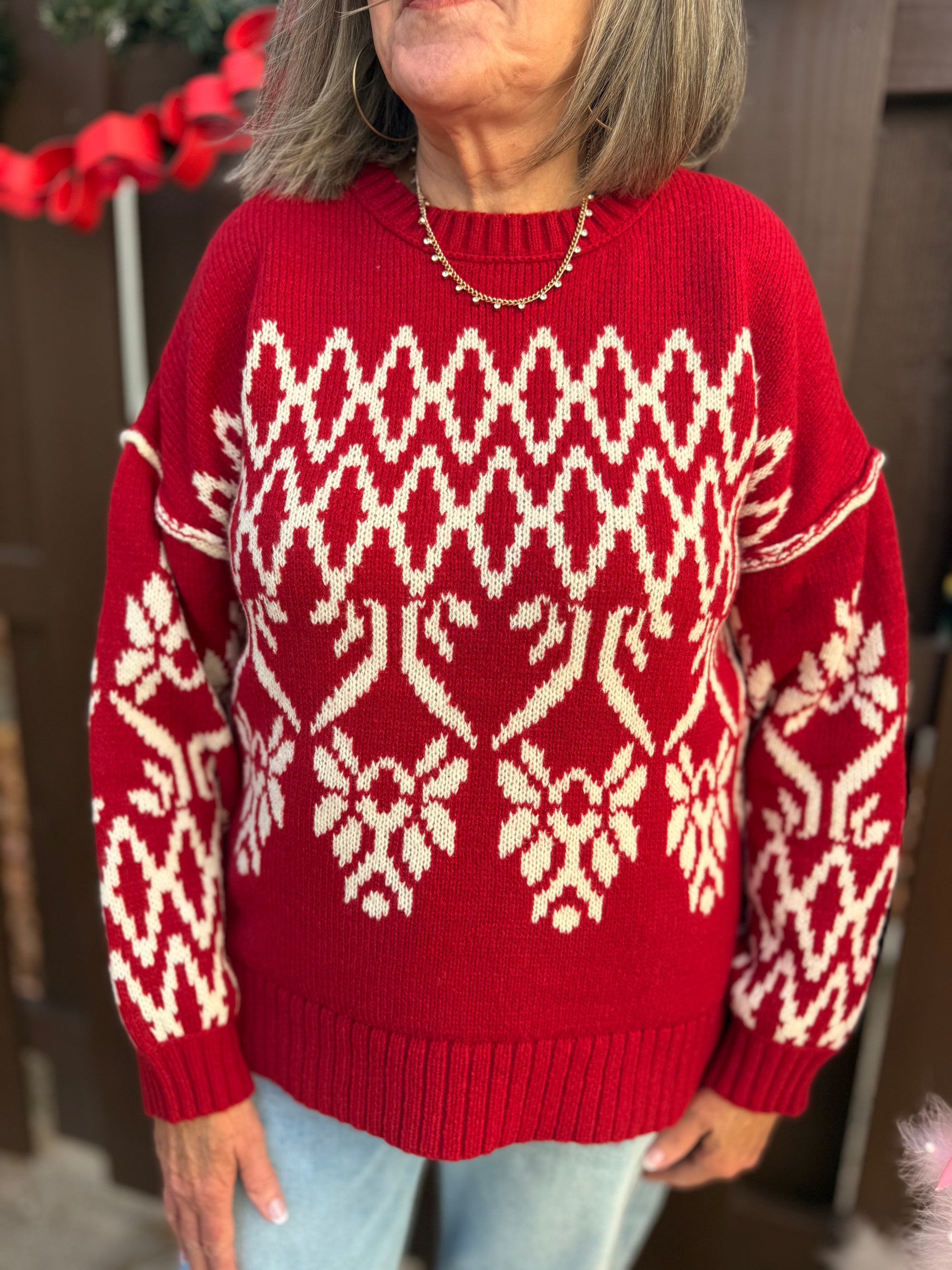 Red Oversized Ski Sweater