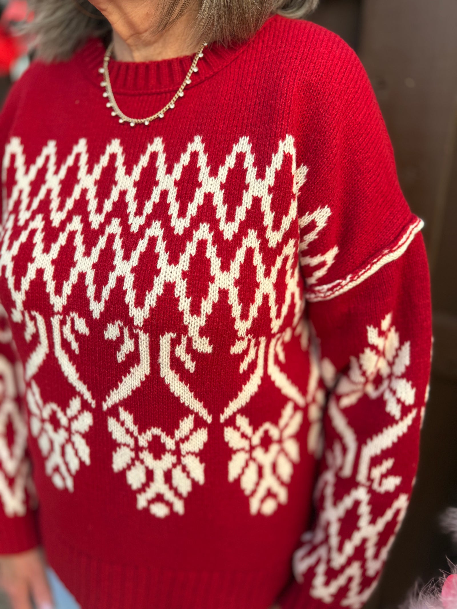 Red Oversized Ski Sweater