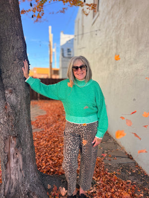 Green Oversized Soft Mock Neck Sweater