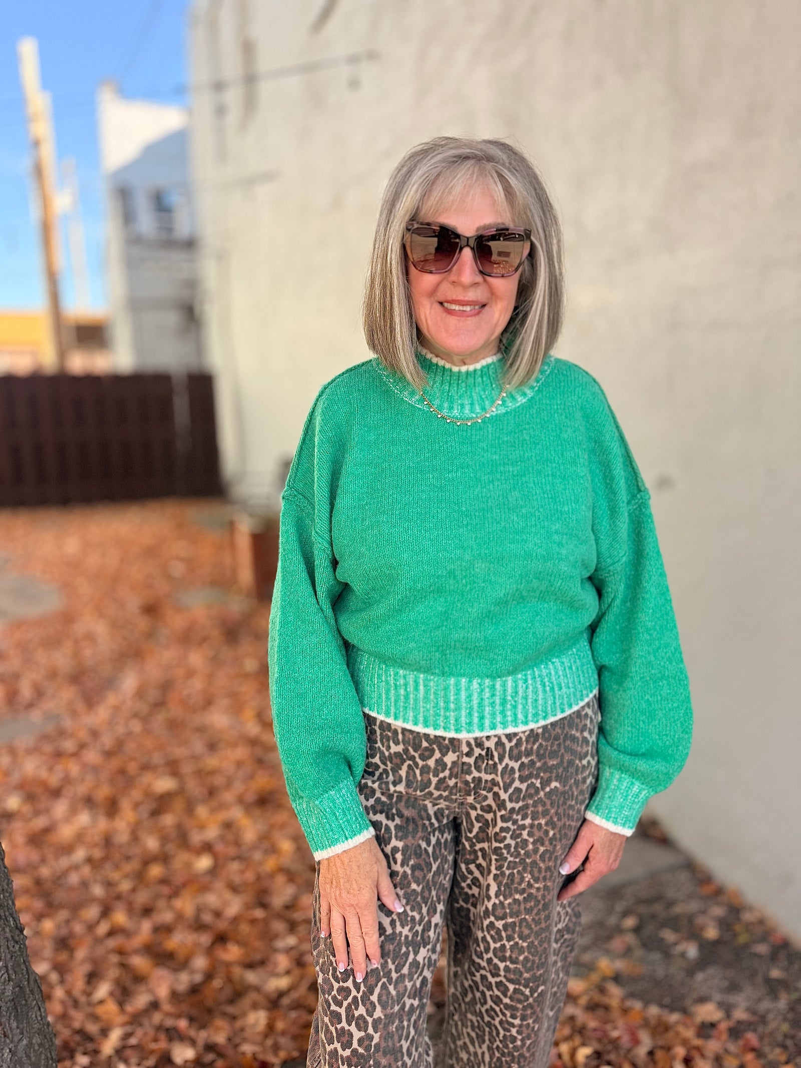 Green Oversized Soft Mock Neck Sweater