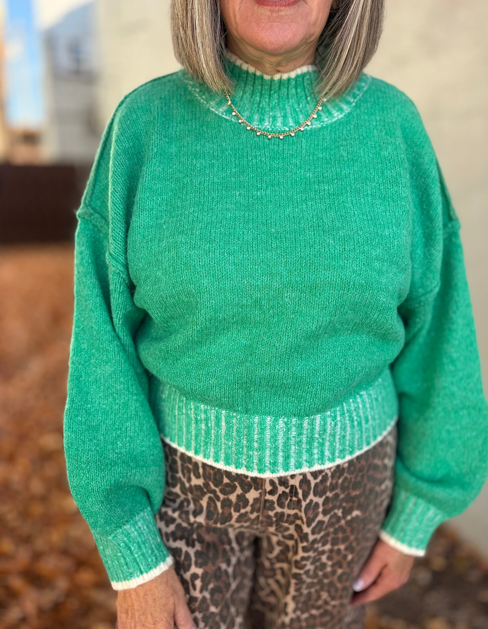 Green Oversized Soft Mock Neck Sweater