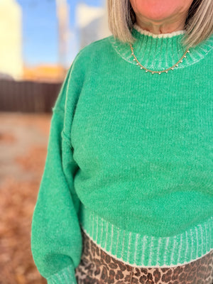 Green Oversized Soft Mock Neck Sweater