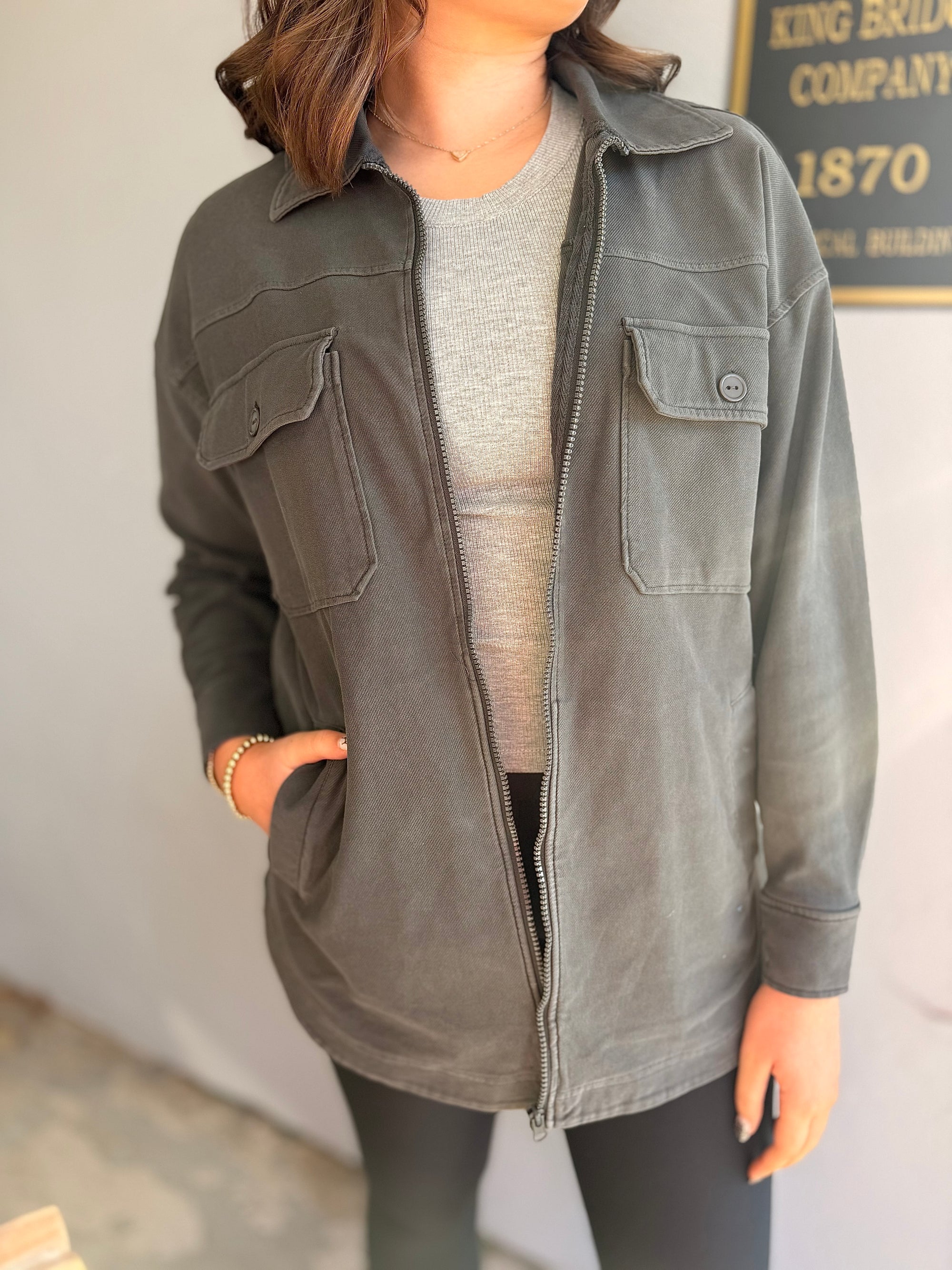 Mono B Charcoal Oversized Cotton Shacket