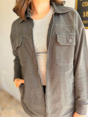 Mono B Charcoal Oversized Cotton Shacket