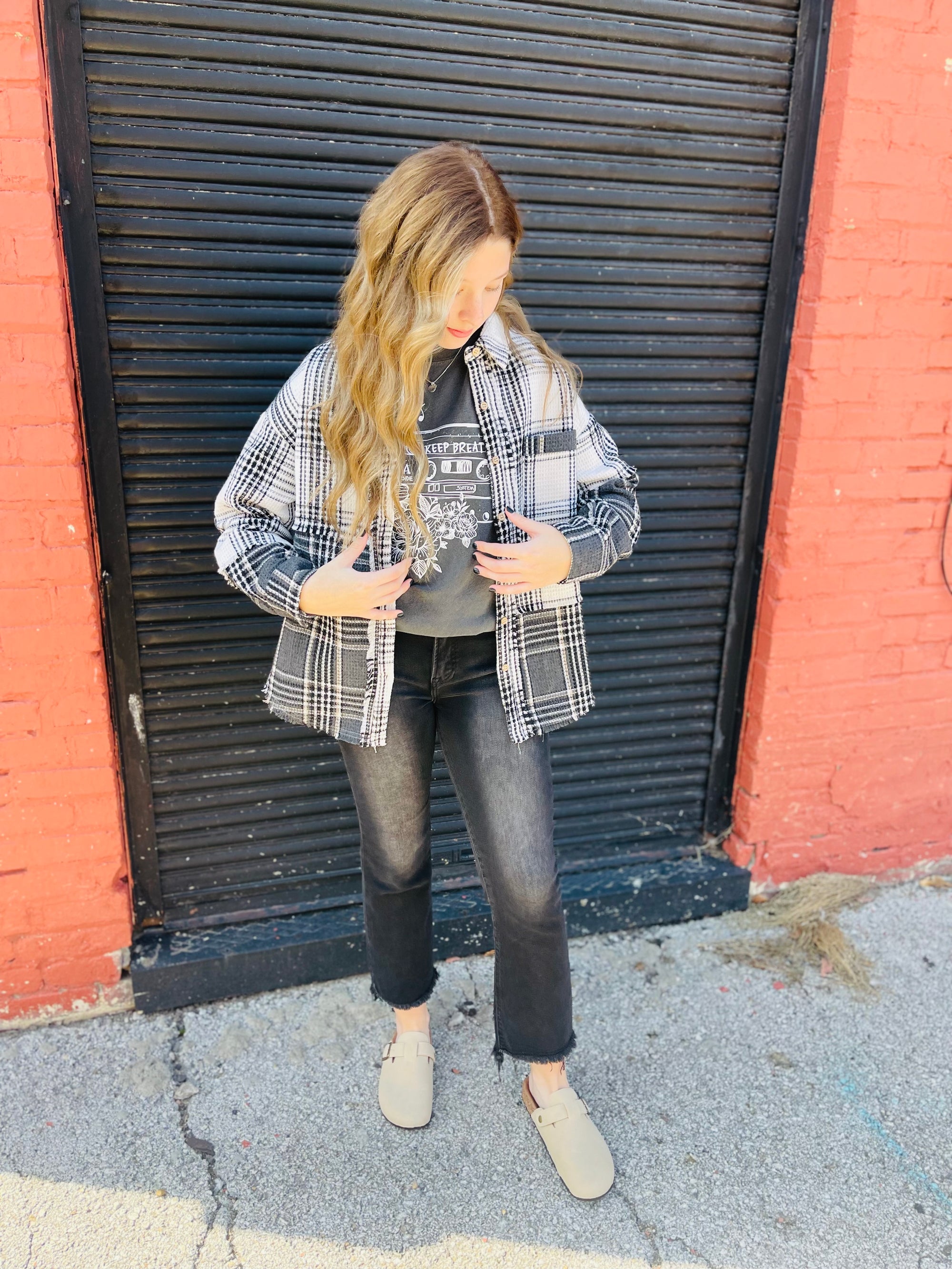 Black + White Mixed Plaid Oversized Shacket