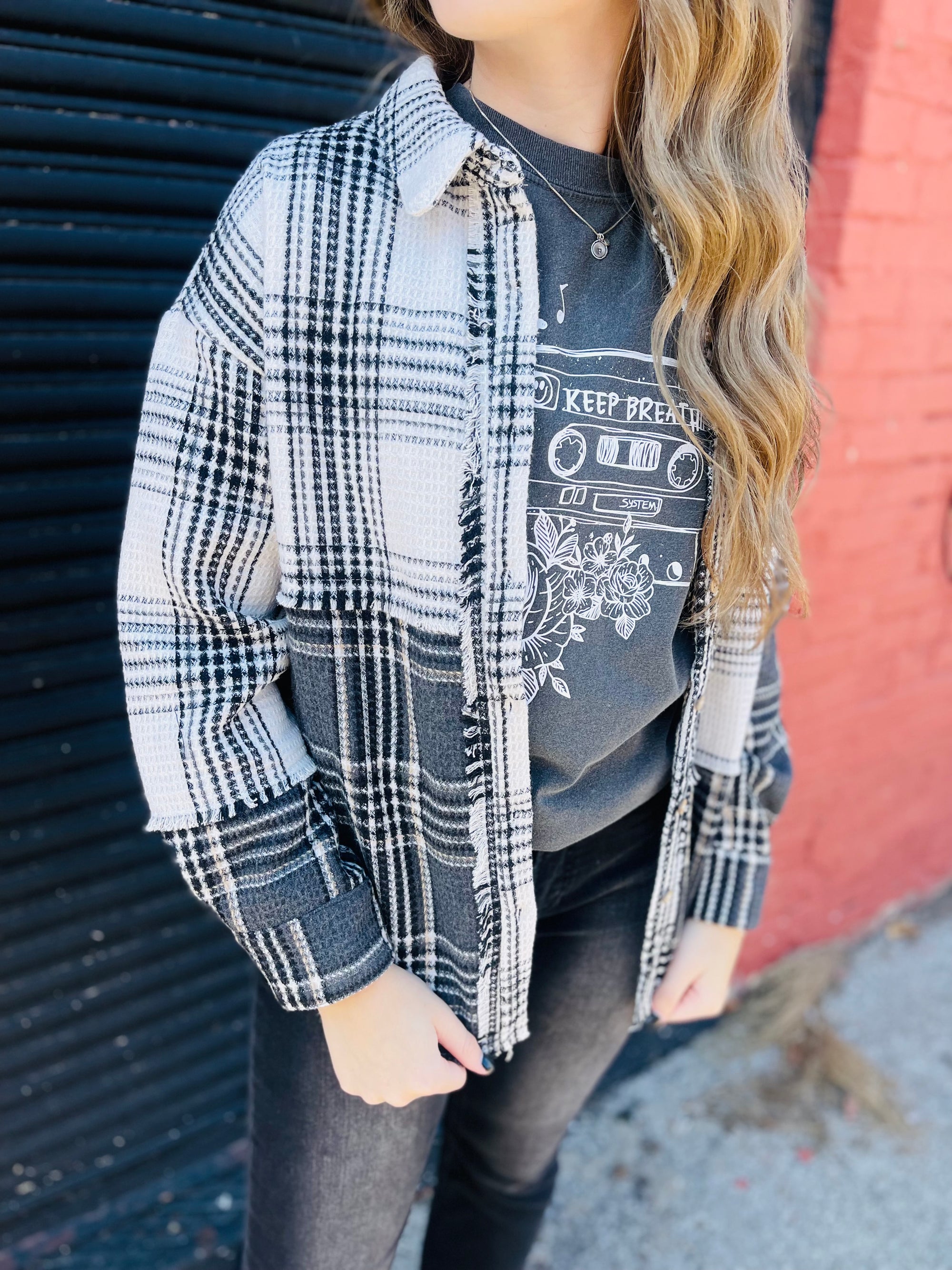 Black + White Mixed Plaid Oversized Shacket