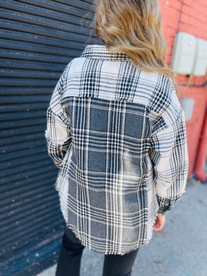 Black + White Mixed Plaid Oversized Shacket