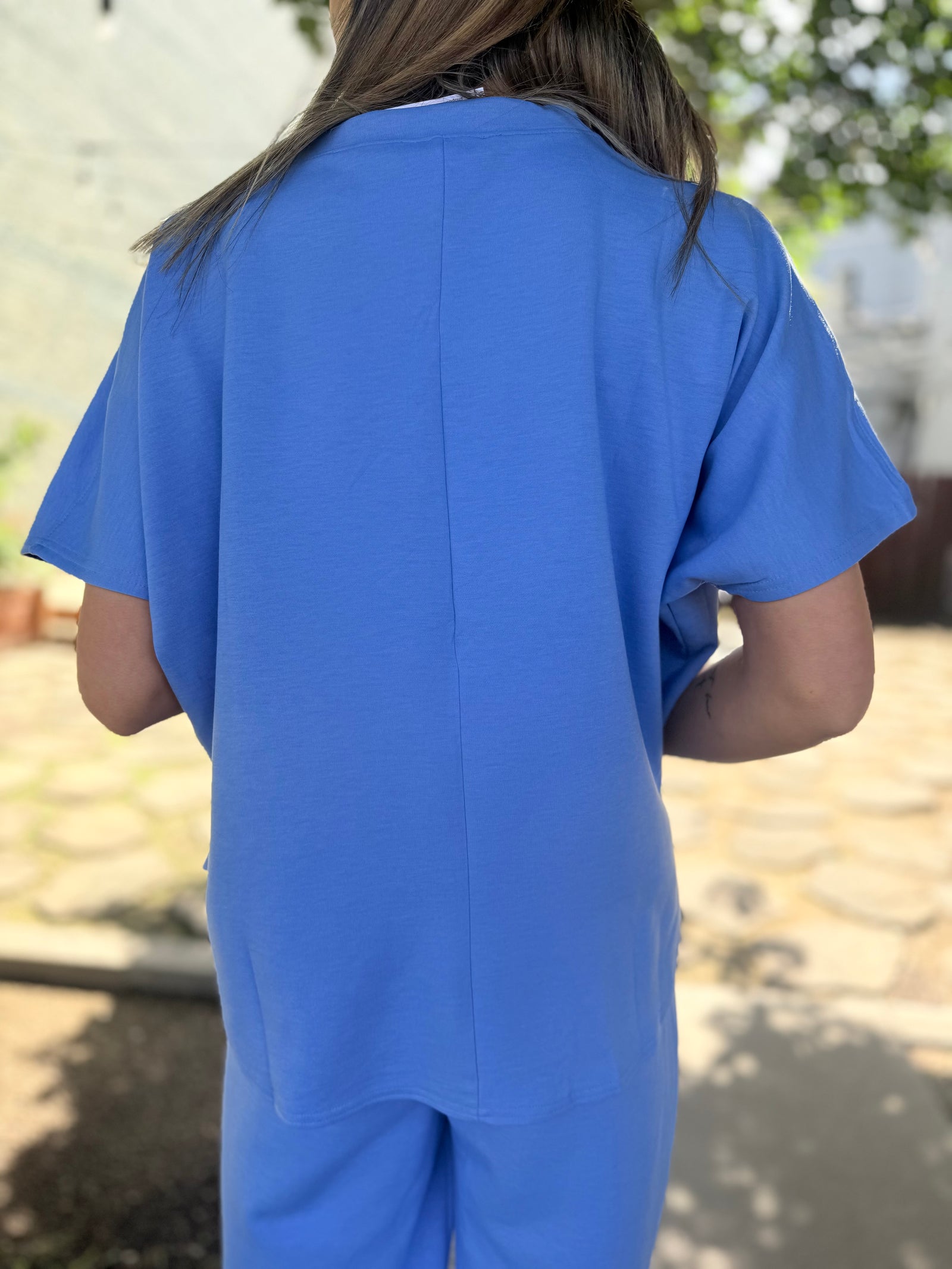 Blue Scuba Curved Hem Top